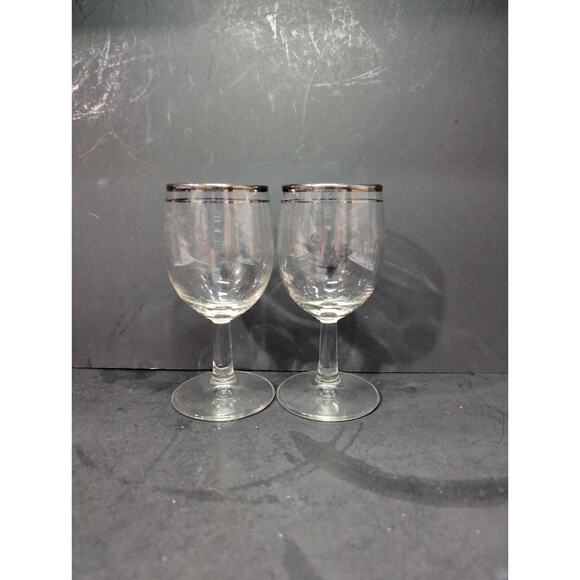 Silver Rimmed Cocktail Glasses Stemware, Set of 2, Midcentury Barware, 4 Oz - Picture 3 of 9